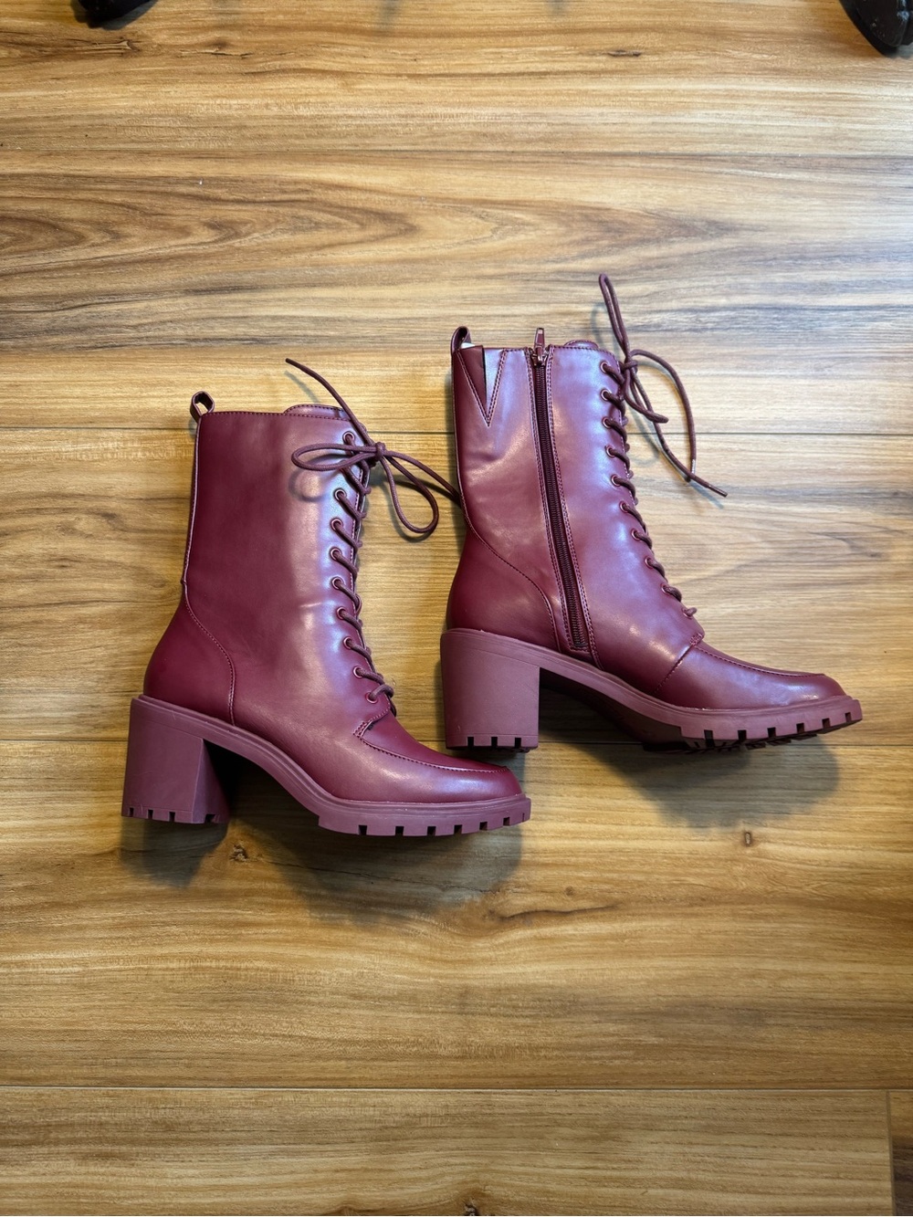 Alfani Burgundy Color Lace-Up Chunky Heel Ankle Boots